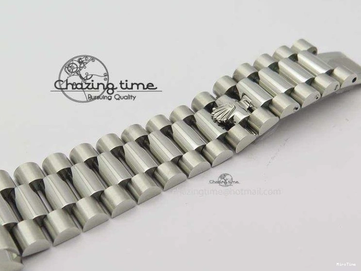 MiroTime 0508 Stretchable DayDate 40mm BP-Maker 228206 SS Green Roman Dial (Fluted Bezel) On SS Bracelet ETA 3904